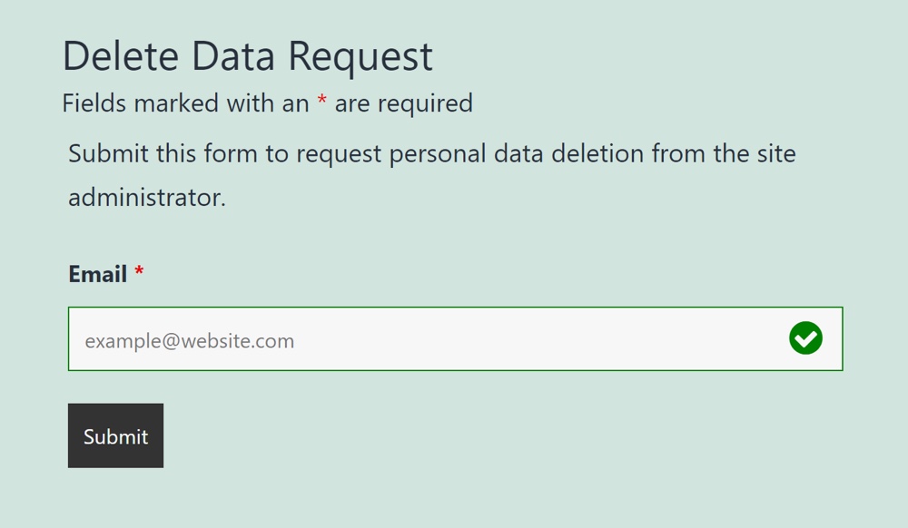 Formulario de solicitud de eliminación de datos frontend