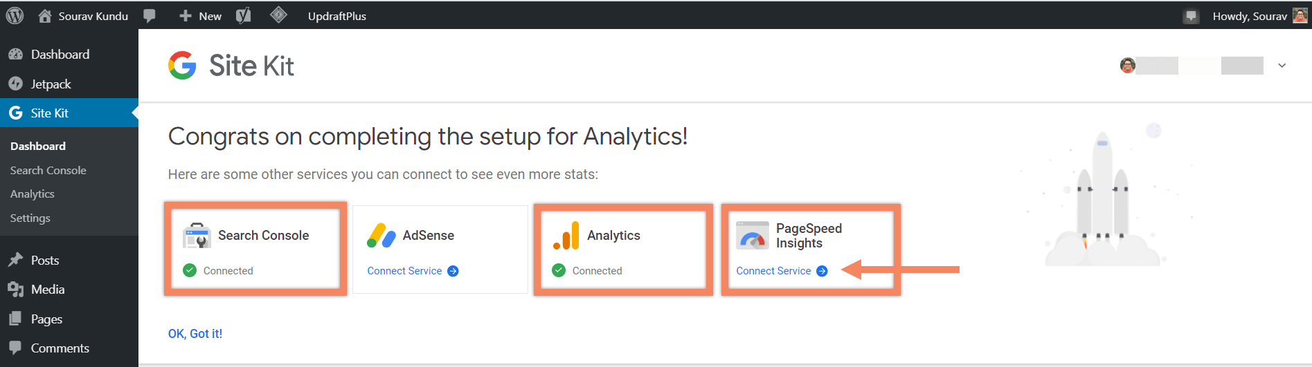 Cómo vincular el kit del sitio de Google y Google Analytics 4 Success Pagespeed