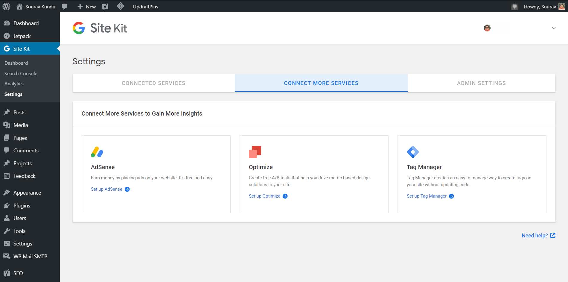 configuración del kit del sitio de google 2 otros servicios disponibles