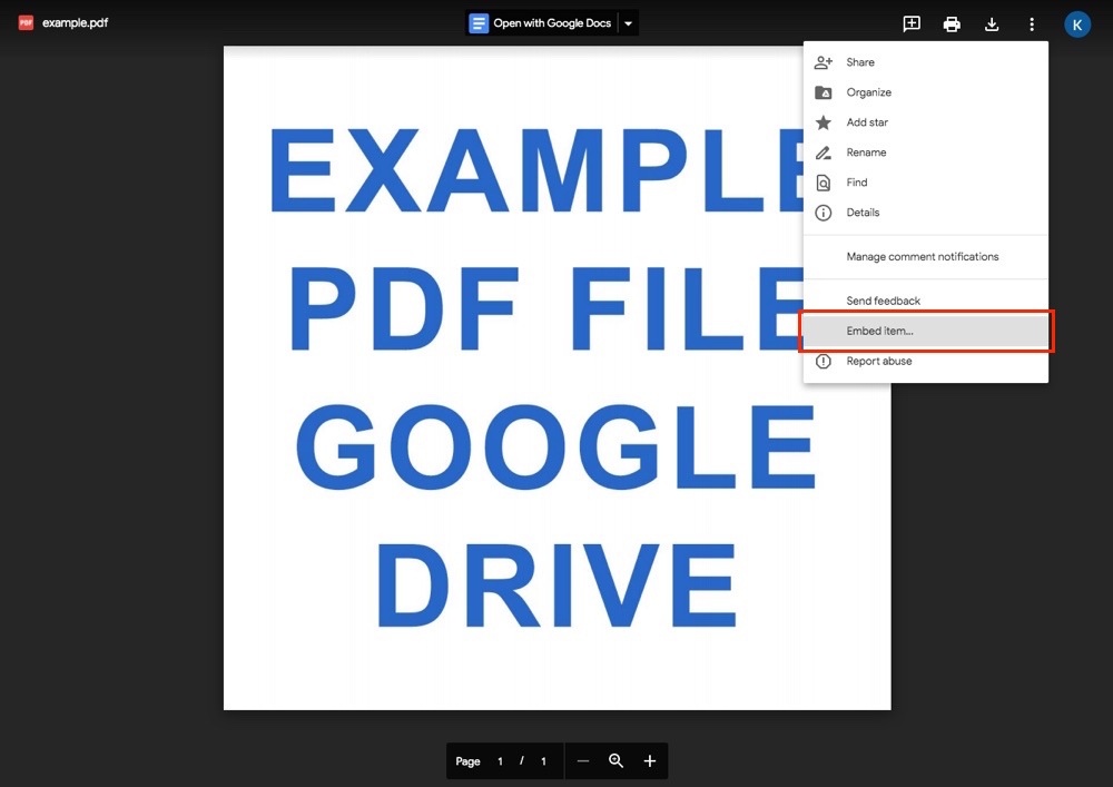 Google Drive: opción de inserción