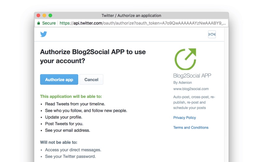 Blog2Social: Autorizar el acceso social