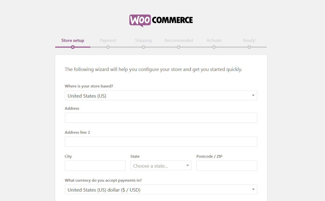 Asistente de configuración de WooCommerce