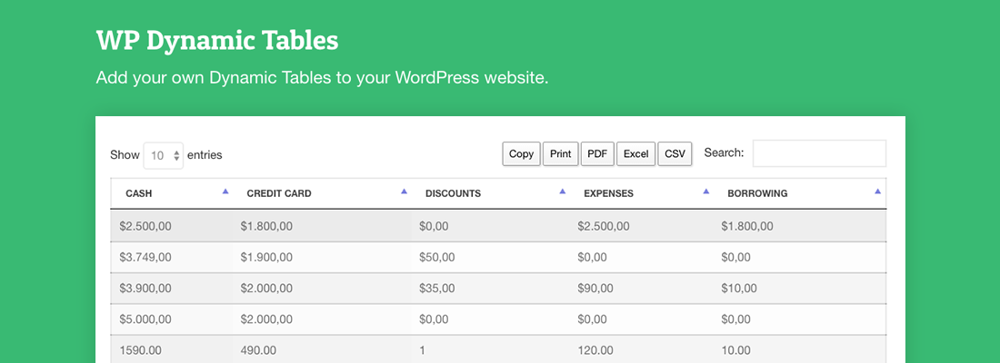 Complemento Premium de WordPress Dynamic Data Tables