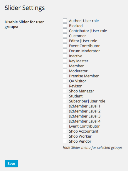 Configuración de grupos de usuarios de MotoPress Slider