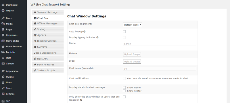 Configuración del cuadro de chat de soporte de chat en vivo de wp