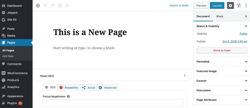 WordPress Agregar nueva página