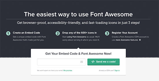 Obtenga el código de inserción de Font Awesome
