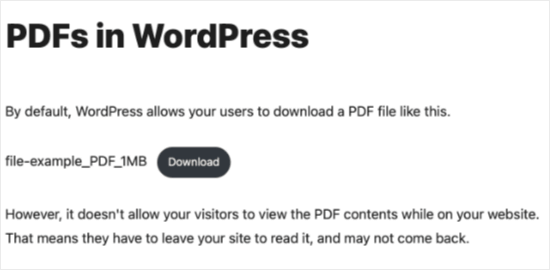 De forma predeterminada, los archivos PDF se agregan como enlaces de descarga