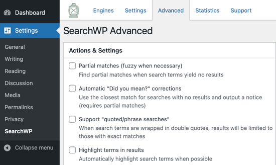 Configuración avanzada de SearchWP