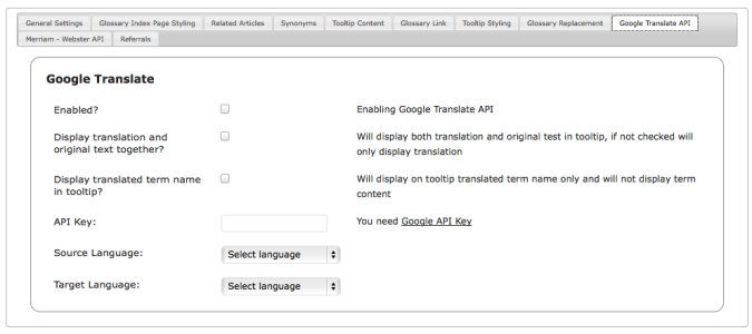 glosario de información sobre herramientas Traductor de Google