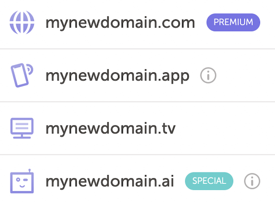 Ejemplo de lista de extensiones de nombre de dominio