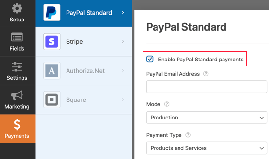 Marque la casilla 'Habilitar pagos estándar de PayPal'