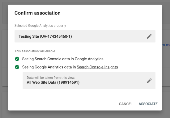 Confirmar asociación entre Analytics y Search Console