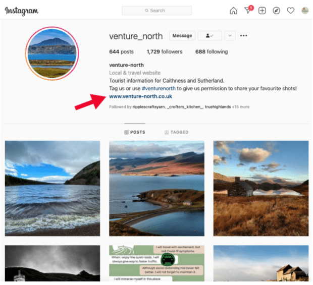 Venture el enlace del norte en la biografía de Instagram