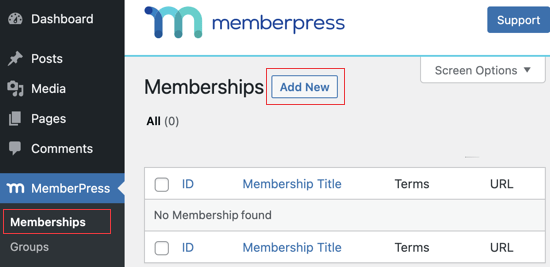 Vaya a la página de membresías de MemberPress