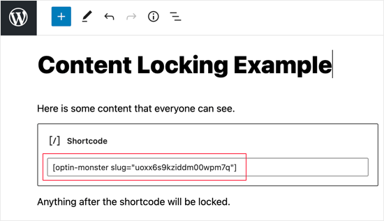 Pegue el código corto antes del contenido bloqueado
