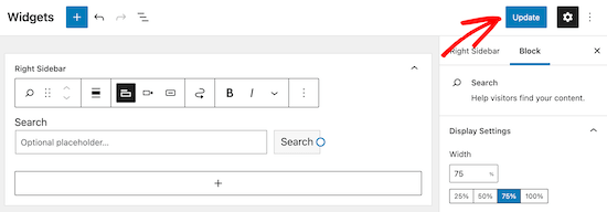 Actualizar y guardar el widget de formulario de búsqueda
