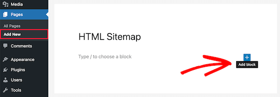Agregar un nuevo bloque para el mapa del sitio HTML