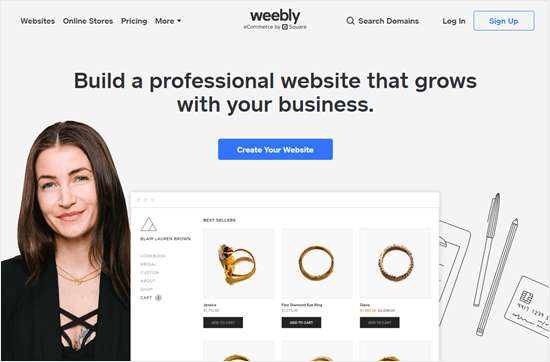 El sitio web de Weebly