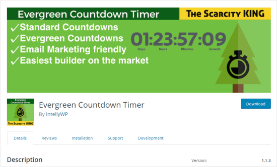 El complemento Evergreen Countdown Timer