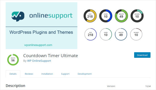 La página del complemento de WordPress Countdown Timer Ultimate