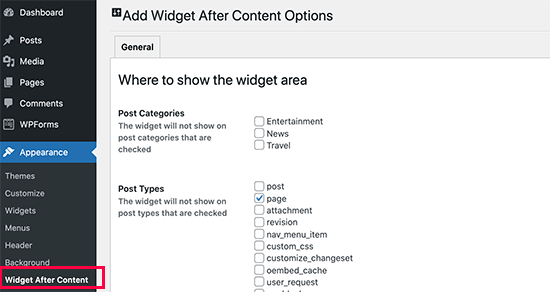 Widget después de la configuración de contenido