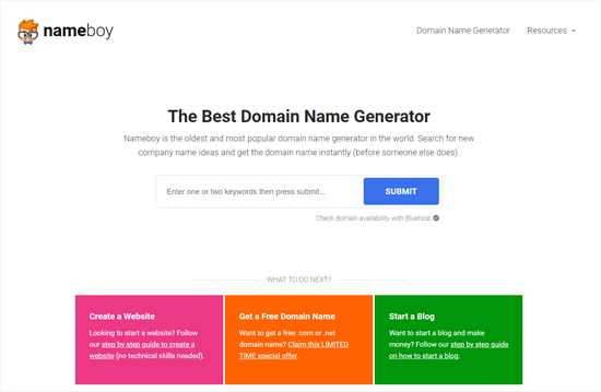 El mejor generador de nombres de blogs y dominios de Nameboy