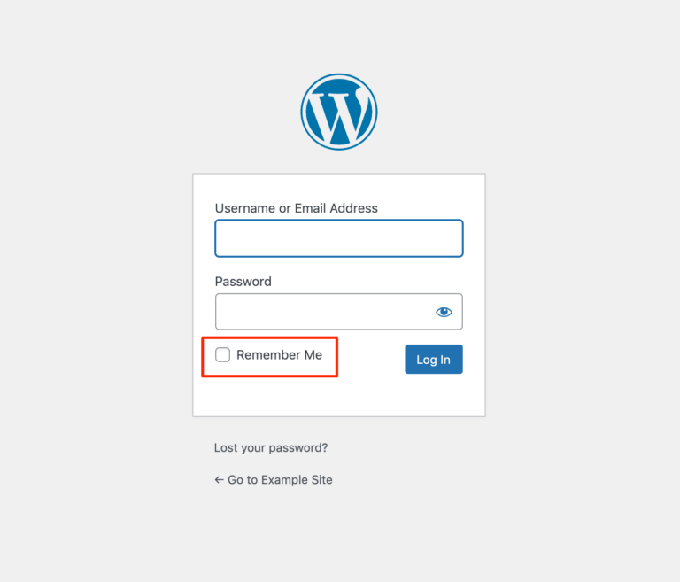 La opción Recordarme en la pantalla de inicio de sesión de WordPress.