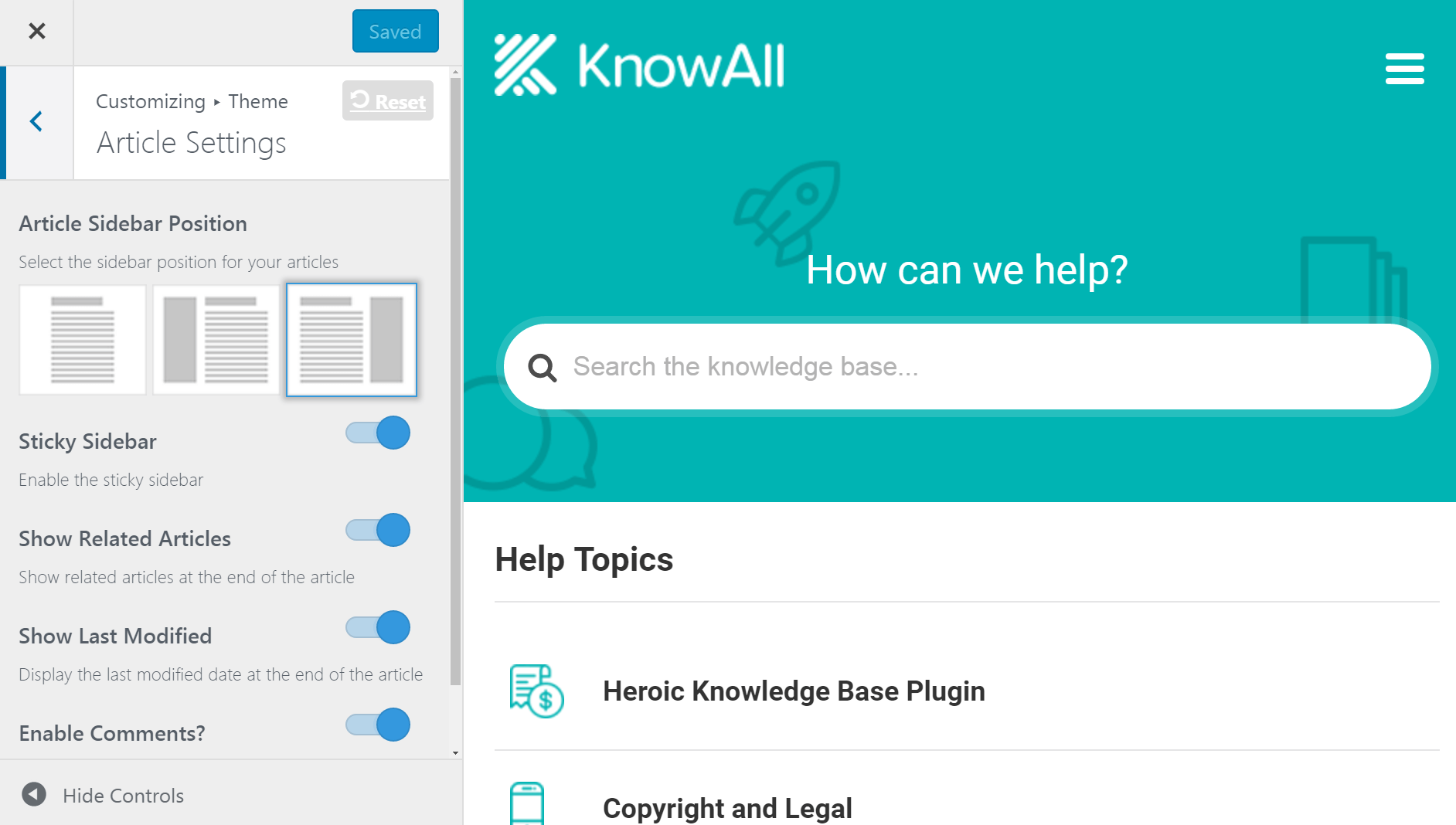 Configuración del artículo de KnowAll.