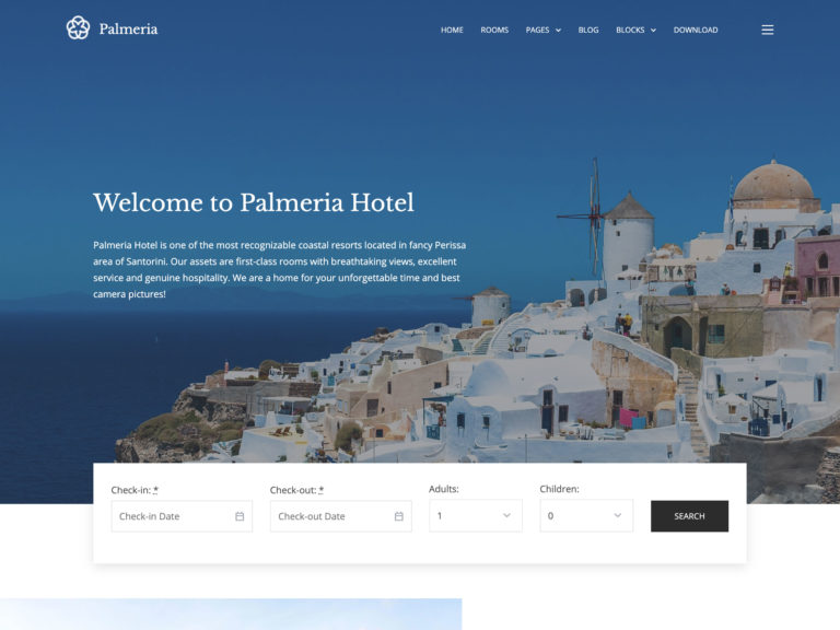Tema de WordPress para hotel gratuito de Palmeria