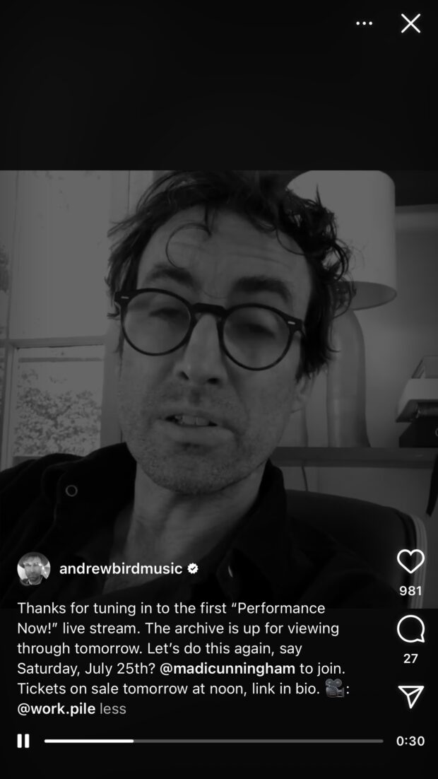 Andrew Bird comparte actuación musical con fans en Instagram Live