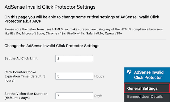 Configuración del protector de clics no válidos de AdSense