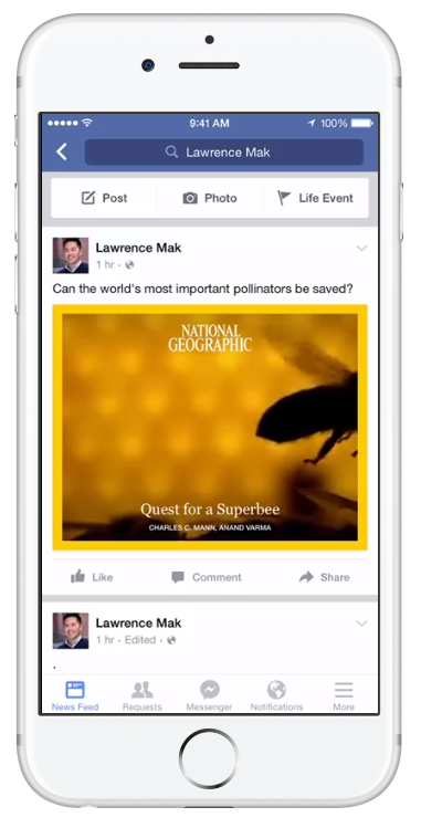Captura de pantalla de un video de artículo instantáneo de Facebook