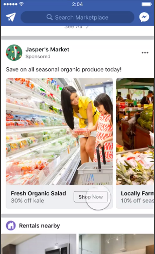 Captura de pantalla de un anuncio con imágenes de Facebook Marketplace