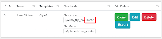 ID del widget de Flipbox
