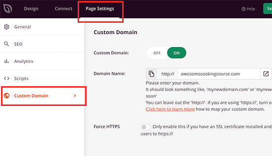 Configurar un dominio personalizado para su página de destino