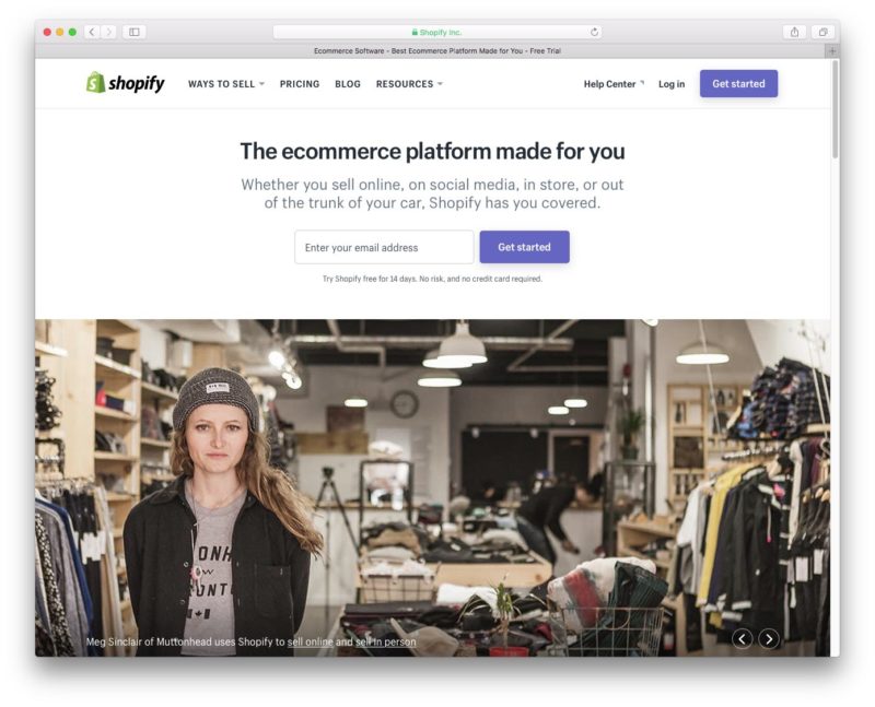 Sitio web de Shopify