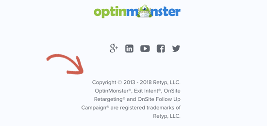Ejemplo de uso de símbolos de derechos de autor y marcas comerciales en un sitio web