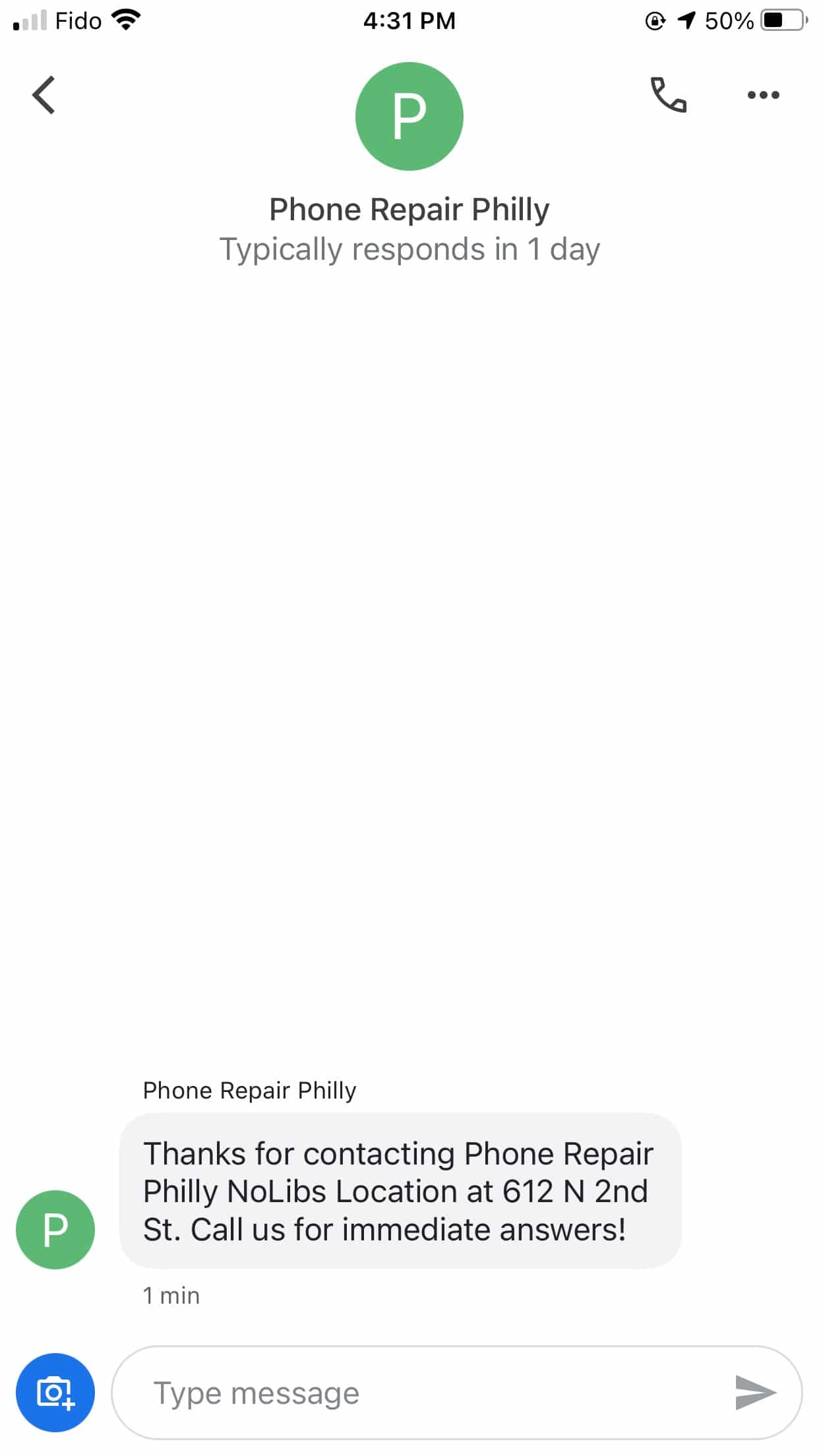 Mensaje de bienvenida de Phone Repair Philly