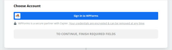 Haga clic en el botón para iniciar sesión en WPForms
