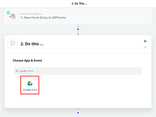Elegir la aplicación Google Drive como acción para el zap