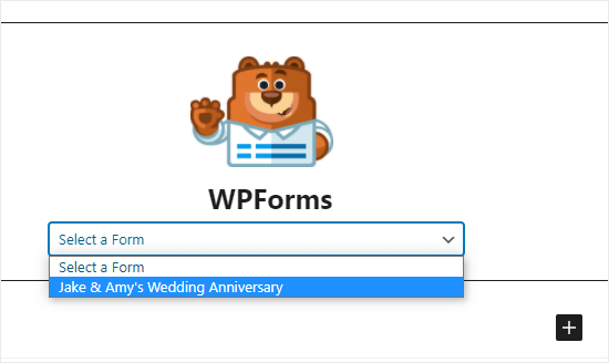 Seleccionar el formulario RSVP de la lista desplegable WPForms