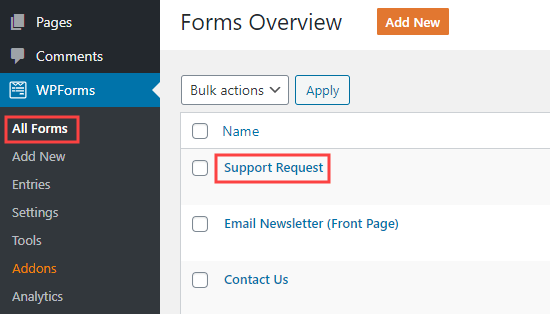 Editando un formulario en WPForms