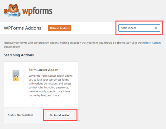 Instalación del complemento Form Locker para WPForms