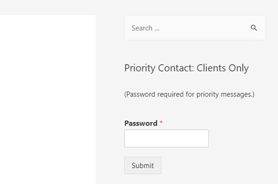 Un formulario protegido con contraseña en la barra lateral del sitio de WordPress