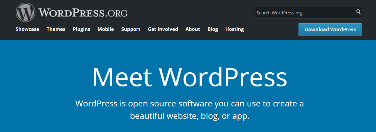 La página de inicio de WordPress.org.