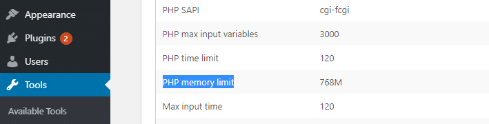 Comprobando el límite de memoria PHP de su sitio web.
