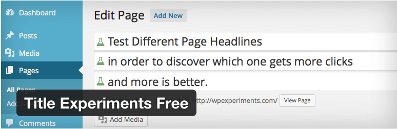 Título Experimentos Complemento gratuito de WordPress