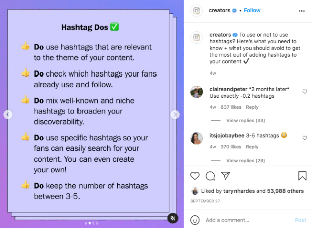 Mejores prácticas de hashtag de Instagram Creator