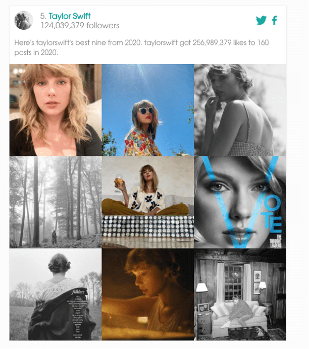 Taylor Swift top 9 fotos de Instagram del año